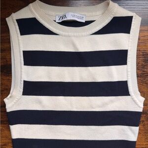 Zara Black and Cream Striped Knit Tank
